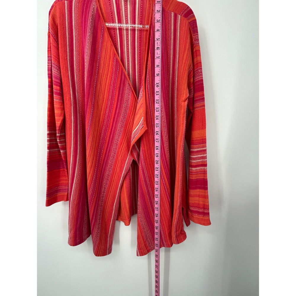 J. Jill Womens Medium Orange Pink Striped Open Front Draped Cardigan Sweater - Picture 3 of 7